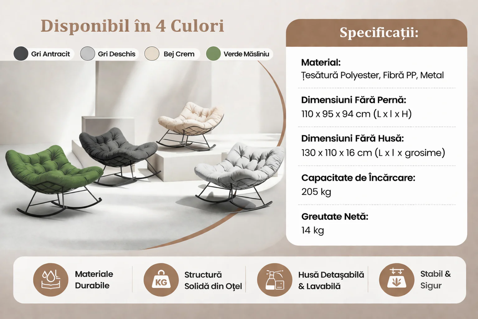 Scaun balansoar cu pernă tip nor – imagine detaliu 4